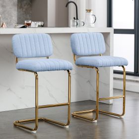 Mid-Century Modern Counter Height Bar Stools for Kitchen Set of 2, Armless Bar Chairs with Gold Metal Chrome Base for Dining Room, Upholstered Boucle