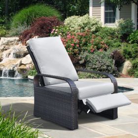 Outdoor Recliner Chair;  Automatic Adjustable Wicker Lounge Recliner Chair with 5.12'' Thick Cushion (Material: Brown Wicker, Color: Gray)